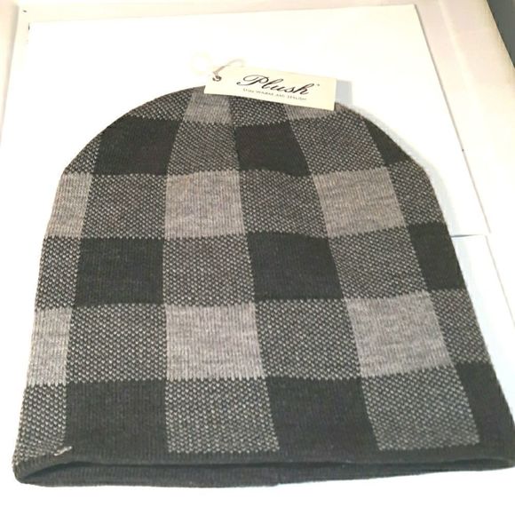 PLUSH GREY BIG PLAID SLOUCHY HAT main image 4